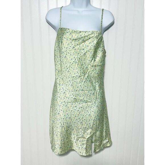 Princess Polly After Though‎ Dainty Ditsy Green Floral Satin Mini Slip Dress 6 - Picture 2 of 9